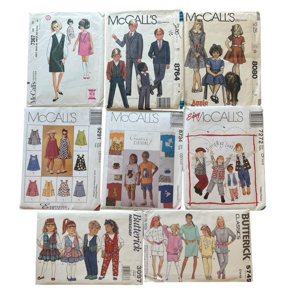 VTG. Lot 8 McCall's Patterns Annie Girls Boys Dresses Suits Jumpers Mid Century - Picture 1 of 9
